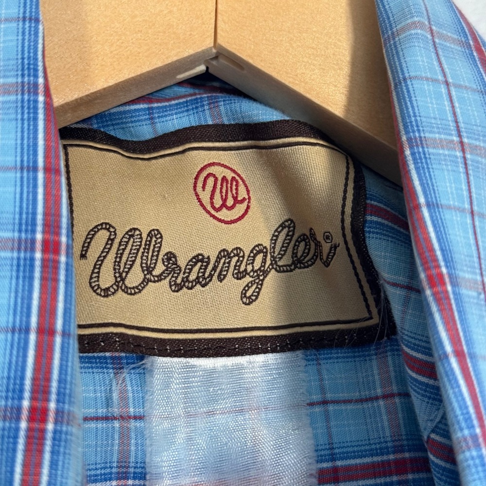 Wrangler Blue Plaid Button Down Shirt Large - Picture 4 of 8
